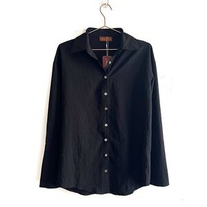 Adele Berto Button Front Long Sleeve Tunic Blouse in Textured Black Size 6 New